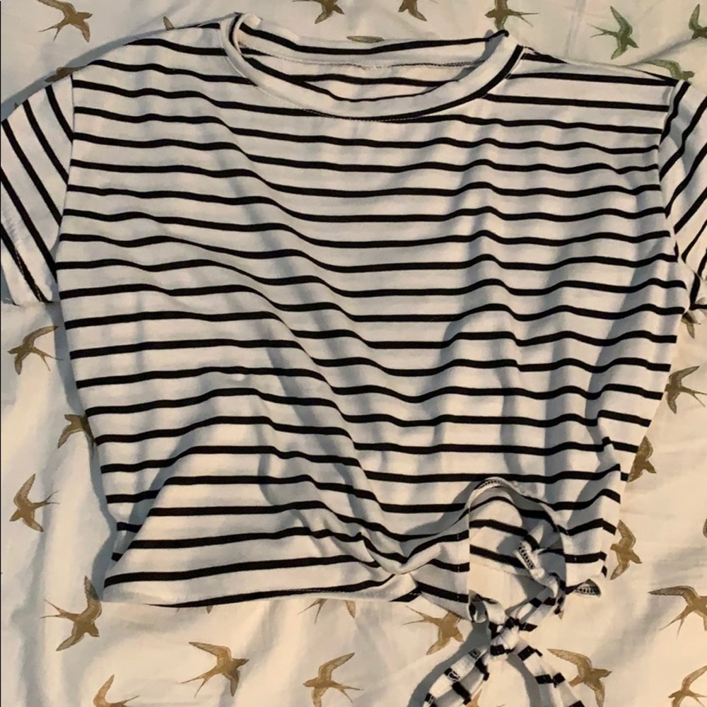 Cute black and white striped tie crop top